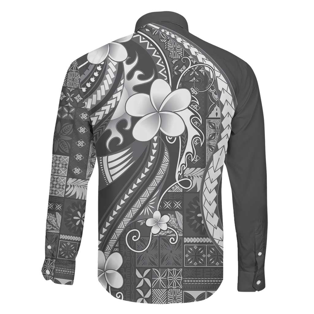 Samoa Siapo Tribal Pattern Family Matching Short Sleeve Bodycon Dress and Hawaiian Shirt Light Gray Polynesian Plumeria Tapa Motif LT9 - Polynesian Pride