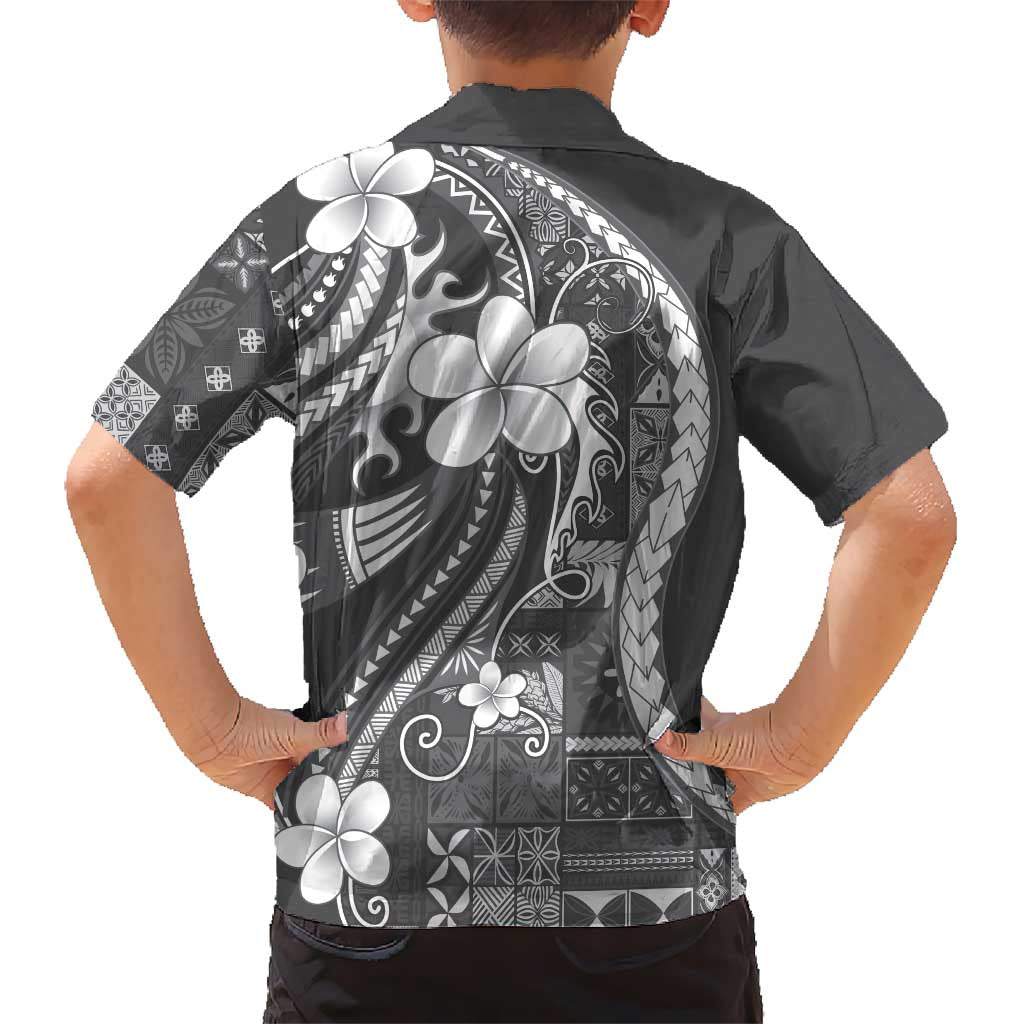 Samoa Siapo Tribal Pattern Family Matching Summer Maxi Dress and Hawaiian Shirt Light Gray Polynesian Plumeria Tapa Motif LT9 - Polynesian Pride
