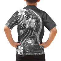 Samoa Siapo Tribal Pattern Family Matching Summer Maxi Dress and Hawaiian Shirt Light Gray Polynesian Plumeria Tapa Motif LT9 - Polynesian Pride
