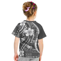 Samoa Siapo Tribal Pattern Kid T Shirt Light Gray Polynesian Plumeria Tapa Motif