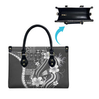 Samoa Siapo Tribal Pattern Leather Bag Light Gray Polynesian Plumeria Tapa Motif