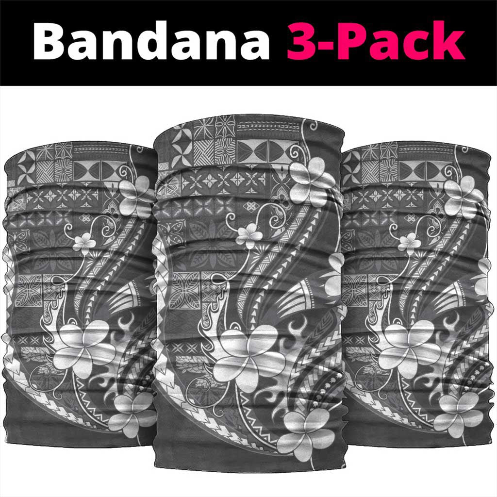 Samoa Siapo Tribal Pattern Neck Gaiter Light Gray Polynesian Plumeria Tapa Motif