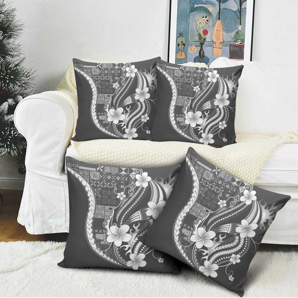 Samoa Siapo Tribal Pattern Pillow Cover Light Gray Polynesian Plumeria Tapa Motif