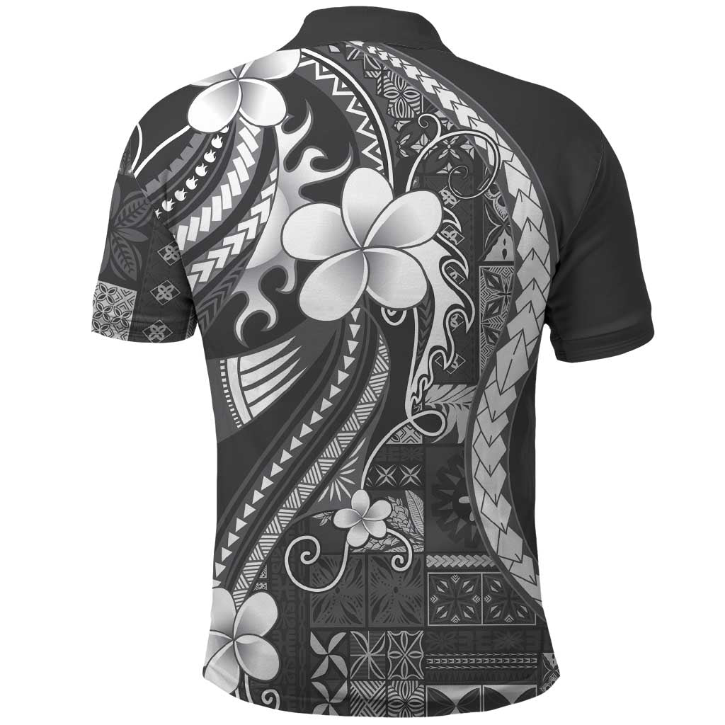 Samoa Siapo Tribal Pattern Polo Shirt Light Gray Polynesian Plumeria Tapa Motif