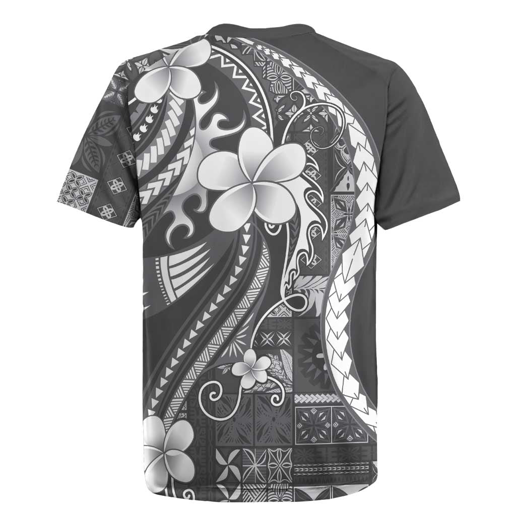 Samoa Siapo Tribal Pattern Rugby Jersey Light Gray Polynesian Plumeria Tapa Motif