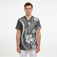 Samoa Siapo Tribal Pattern Scrub Top Light Gray Polynesian Plumeria Tapa Motif
