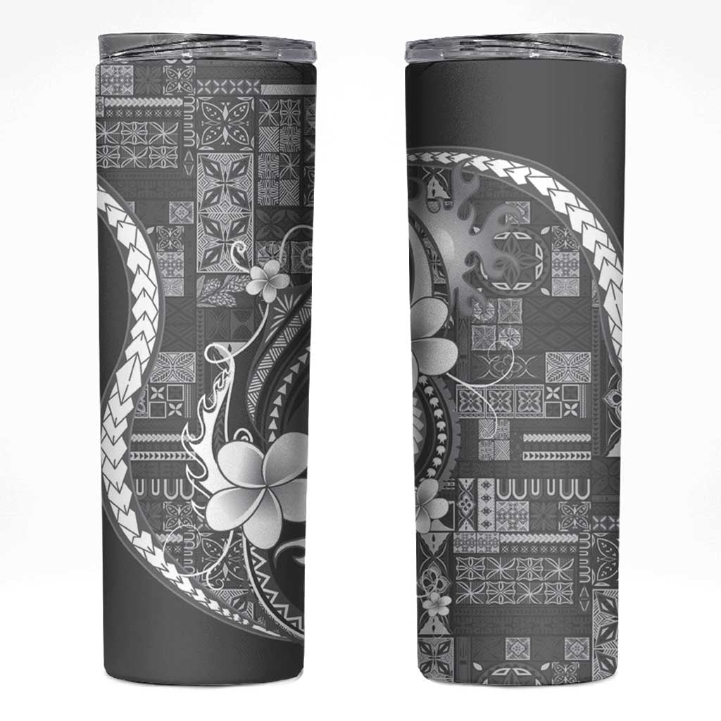 Samoa Siapo Tribal Pattern Skinny Tumbler Light Gray Polynesian Plumeria Tapa Motif