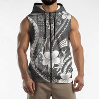 Samoa Siapo Tribal Pattern Sleeveless Zip Hoodie Light Gray Polynesian Plumeria Tapa Motif