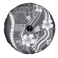 Samoa Siapo Tribal Pattern Spare Tire Cover Light Gray Polynesian Plumeria Tapa Motif