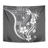 Samoa Siapo Tribal Pattern Tapestry Light Gray Polynesian Plumeria Tapa Motif