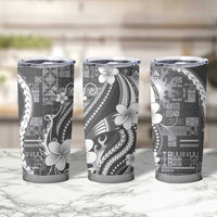 Samoa Siapo Tribal Pattern Tumbler Cup Light Gray Polynesian Plumeria Tapa Motif