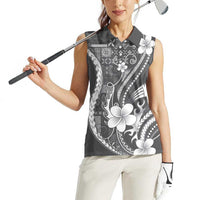 Samoa Siapo Tribal Pattern Women Sleeveless Polo Shirt Light Gray Polynesian Plumeria Tapa Motif LT9 - Polynesian Pride
