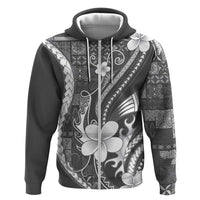Samoa Siapo Tribal Pattern Zip Hoodie Light Gray Polynesian Plumeria Tapa Motif