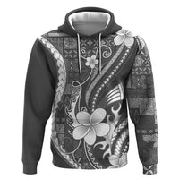 Samoa Siapo Tribal Pattern Zip Hoodie Light Gray Polynesian Plumeria Tapa Motif