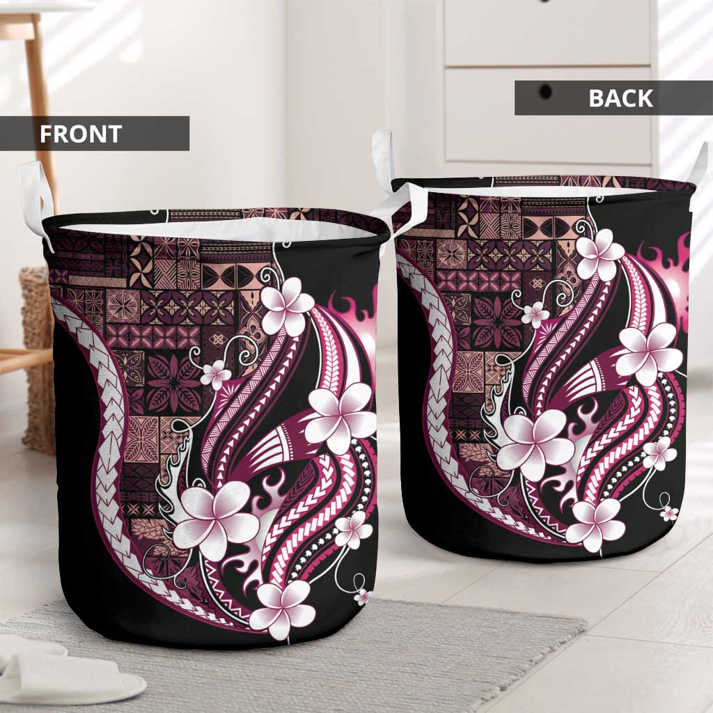 Samoa Siapo Tribal Pattern Laundry Basket Violet Polynesian Plumeria Tapa Motif