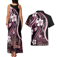 Samoa Siapo Tribal Pattern Couples Matching Tank Maxi Dress and Hawaiian Shirt Violet Polynesian Plumeria Tapa Motif LT9 - Polynesian Pride