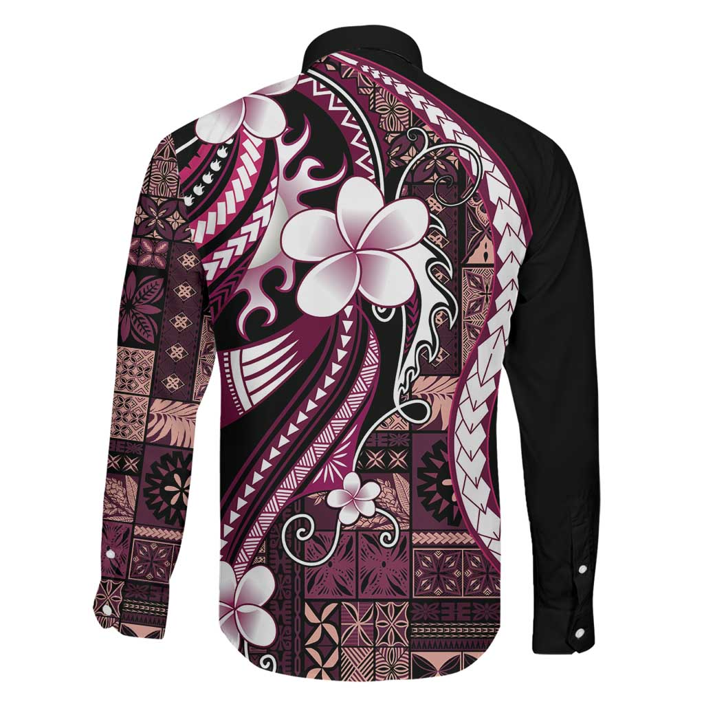 Samoa Siapo Tribal Pattern Family Matching Long Sleeve Bodycon Dress and Hawaiian Shirt Violet Polynesian Plumeria Tapa Motif LT9 - Polynesian Pride
