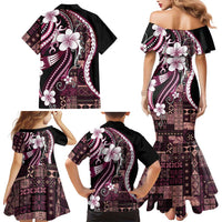 Samoa Siapo Tribal Pattern Family Matching Mermaid Dress and Hawaiian Shirt Violet Polynesian Plumeria Tapa Motif LT9 - Polynesian Pride