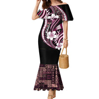 Samoa Siapo Tribal Pattern Family Matching Mermaid Dress and Hawaiian Shirt Violet Polynesian Plumeria Tapa Motif LT9 Mom's Dress Violet - Polynesian Pride