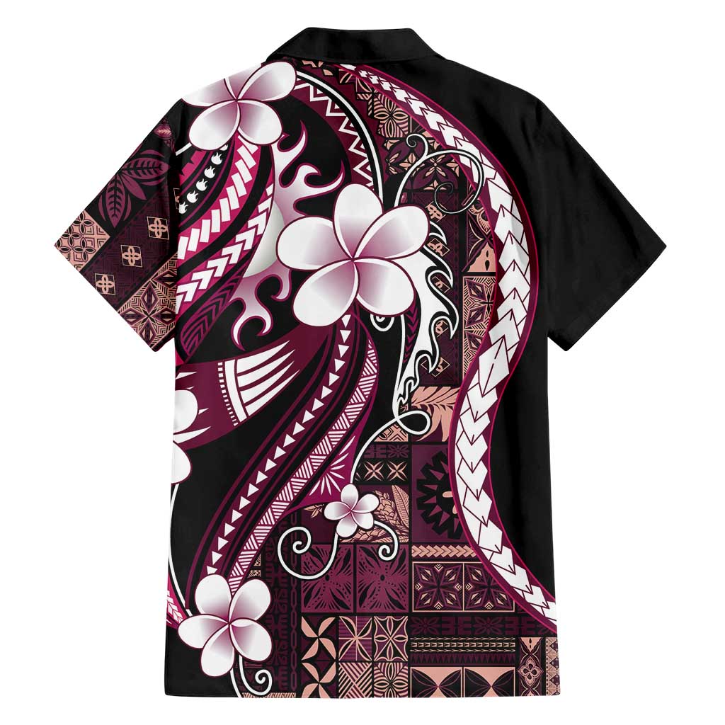 Samoa Siapo Tribal Pattern Family Matching Off The Shoulder Long Sleeve Dress and Hawaiian Shirt Violet Polynesian Plumeria Tapa Motif LT9 - Polynesian Pride