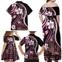 Samoa Siapo Tribal Pattern Family Matching Off Shoulder Maxi Dress and Hawaiian Shirt Violet Polynesian Plumeria Tapa Motif LT9 - Polynesian Pride