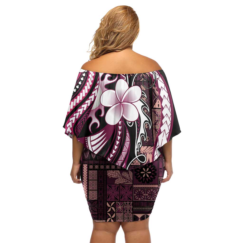 Samoa Siapo Tribal Pattern Family Matching Off Shoulder Short Dress and Hawaiian Shirt Violet Polynesian Plumeria Tapa Motif LT9 - Polynesian Pride