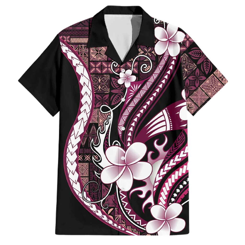 Samoa Siapo Tribal Pattern Family Matching Summer Maxi Dress and Hawaiian Shirt Violet Polynesian Plumeria Tapa Motif LT9 Dad's Shirt - Short Sleeve Violet - Polynesian Pride