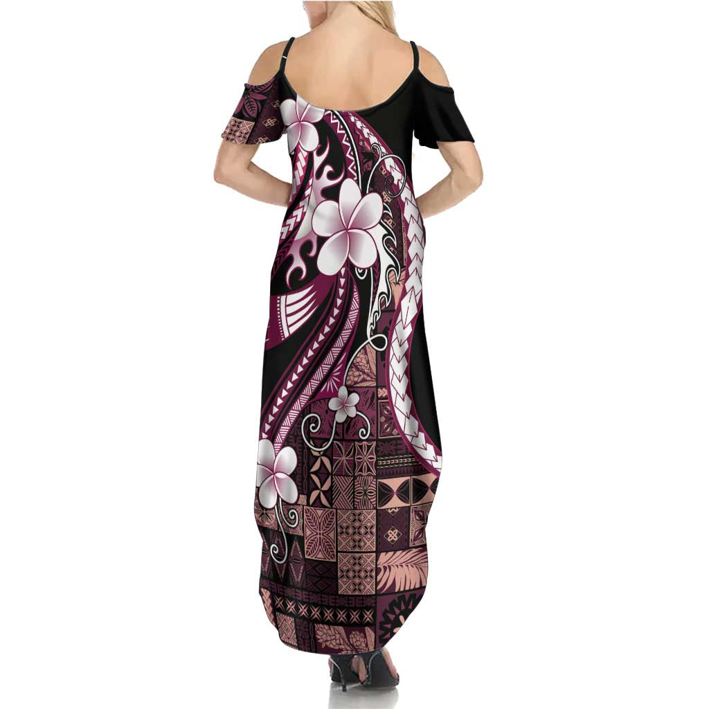 Samoa Siapo Tribal Pattern Family Matching Summer Maxi Dress and Hawaiian Shirt Violet Polynesian Plumeria Tapa Motif LT9 - Polynesian Pride
