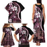 Samoa Siapo Tribal Pattern Family Matching Tank Maxi Dress and Hawaiian Shirt Violet Polynesian Plumeria Tapa Motif LT9 - Polynesian Pride