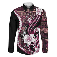 Samoa Siapo Tribal Pattern Family Matching Tank Maxi Dress and Hawaiian Shirt Violet Polynesian Plumeria Tapa Motif LT9 Dad's Shirt - Long Sleeve Violet - Polynesian Pride