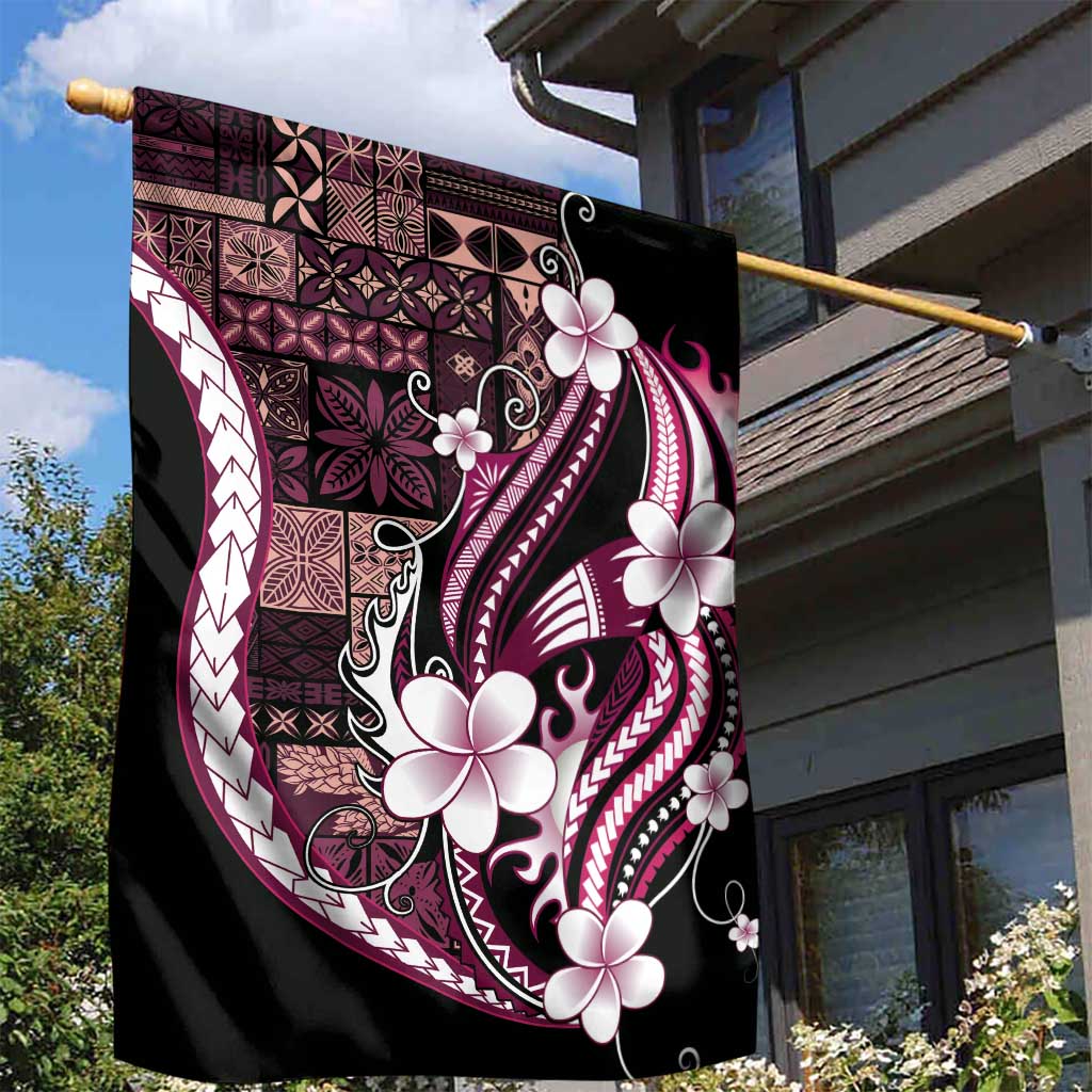 Samoa Siapo Tribal Pattern Garden Flag Violet Polynesian Plumeria Tapa Motif