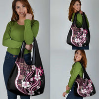 Samoa Siapo Tribal Pattern Grocery Bag Violet Polynesian Plumeria Tapa Motif