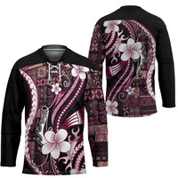 Samoa Siapo Tribal Pattern Hockey Jersey Violet Polynesian Plumeria Tapa Motif