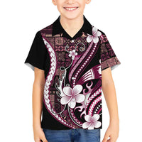 Samoa Siapo Tribal Pattern Kid Hawaiian Shirt Violet Polynesian Plumeria Tapa Motif LT9 Kid Violet - Polynesian Pride
