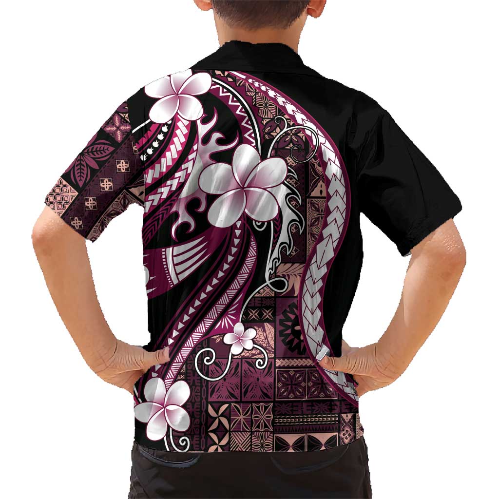 Samoa Siapo Tribal Pattern Kid Hawaiian Shirt Violet Polynesian Plumeria Tapa Motif LT9 - Polynesian Pride