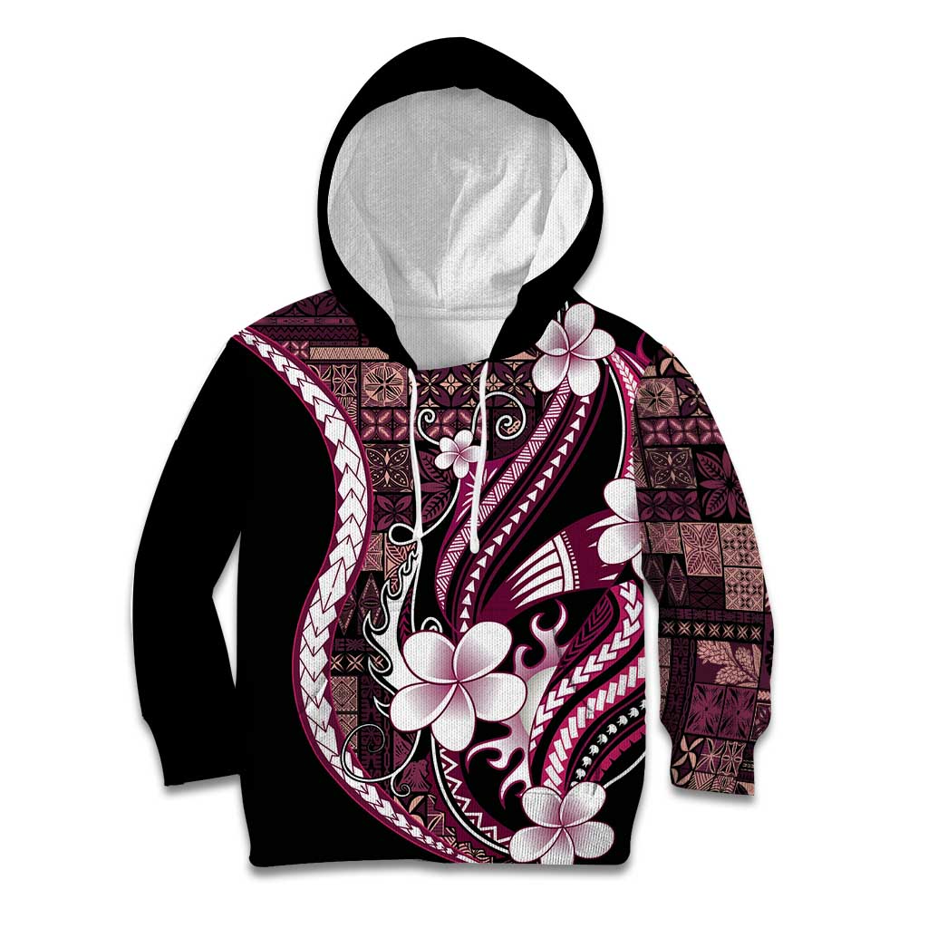Samoa Siapo Tribal Pattern Kid Hoodie Violet Polynesian Plumeria Tapa Motif