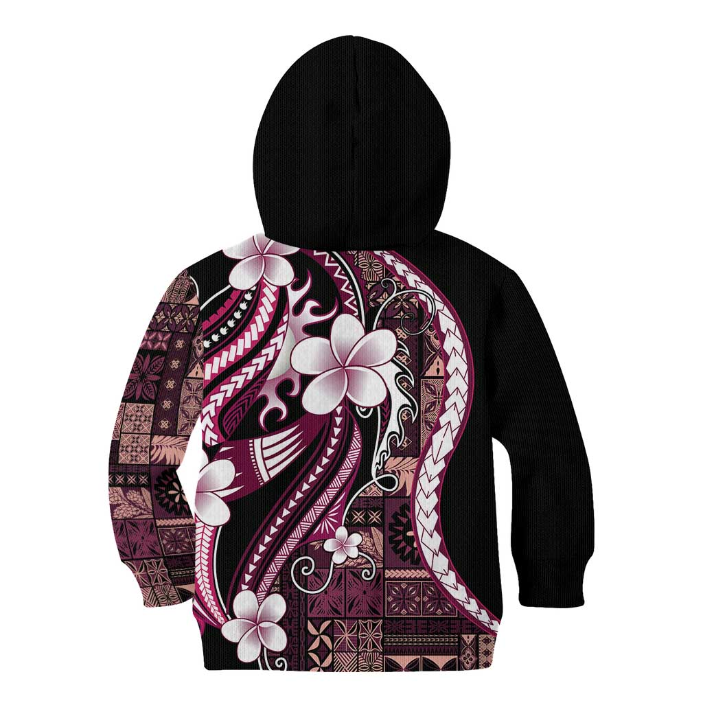 Samoa Siapo Tribal Pattern Kid Hoodie Violet Polynesian Plumeria Tapa Motif