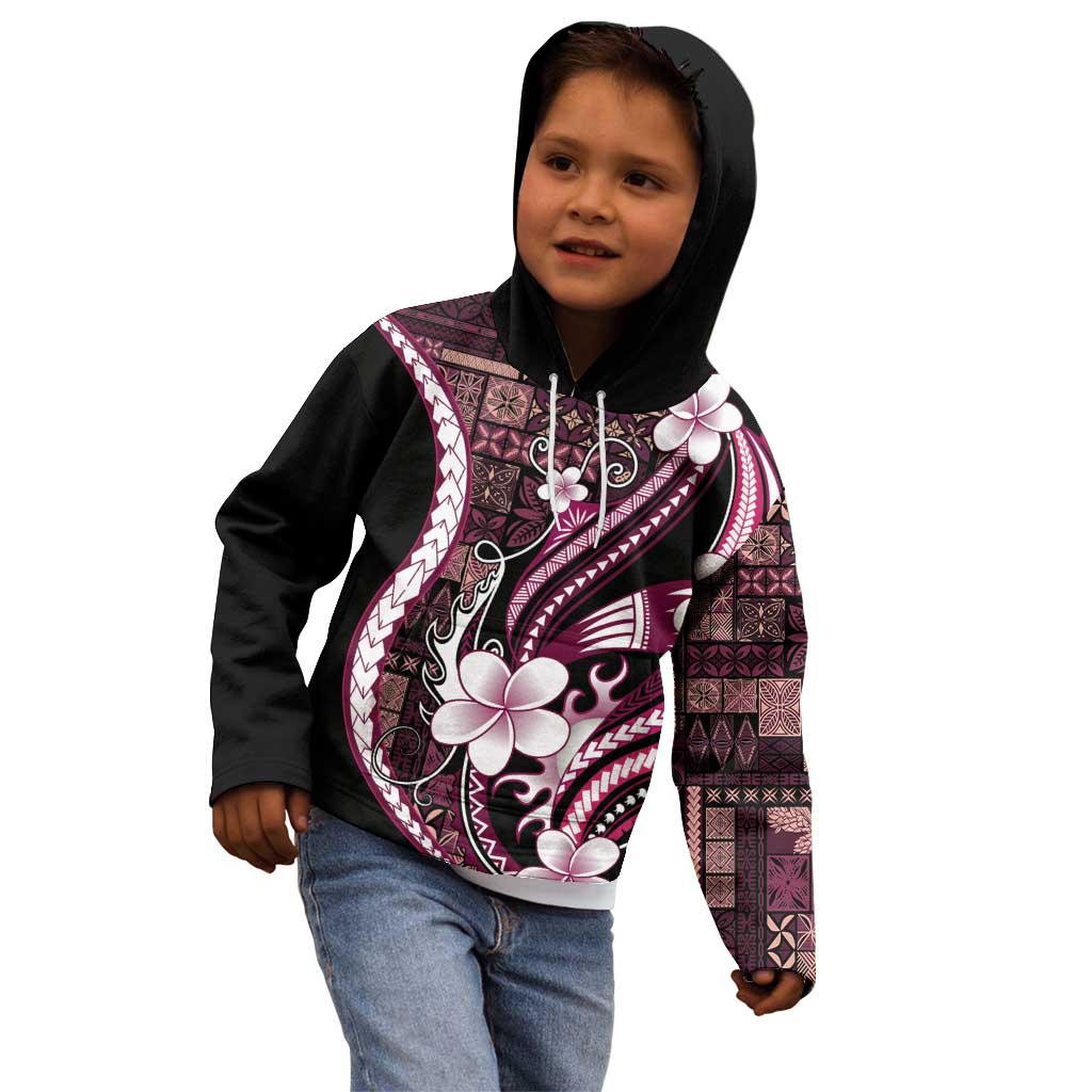 Samoa Siapo Tribal Pattern Kid Hoodie Violet Polynesian Plumeria Tapa Motif