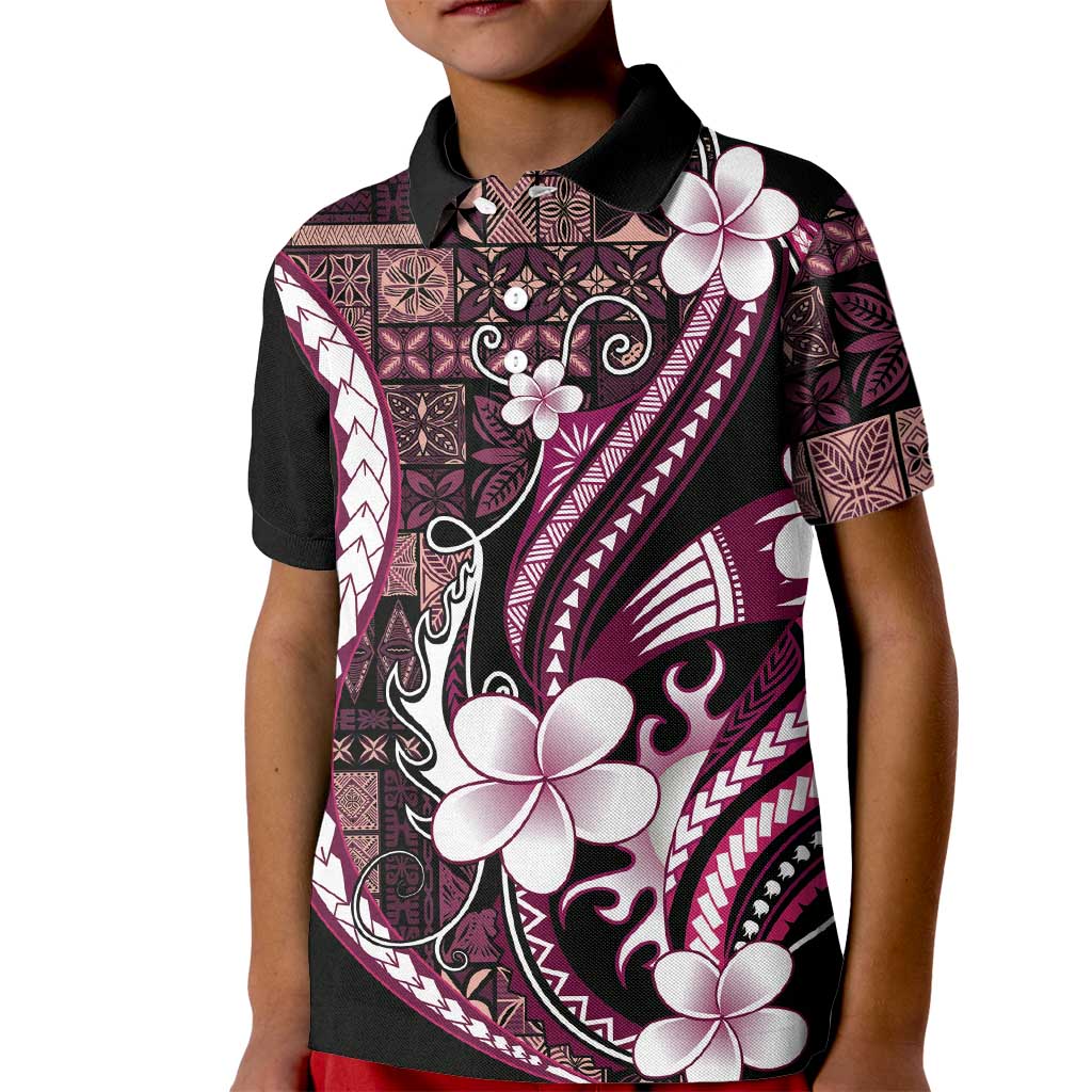 Samoa Siapo Tribal Pattern Kid Polo Shirt Violet Polynesian Plumeria Tapa Motif LT9 Kid Violet - Polynesian Pride
