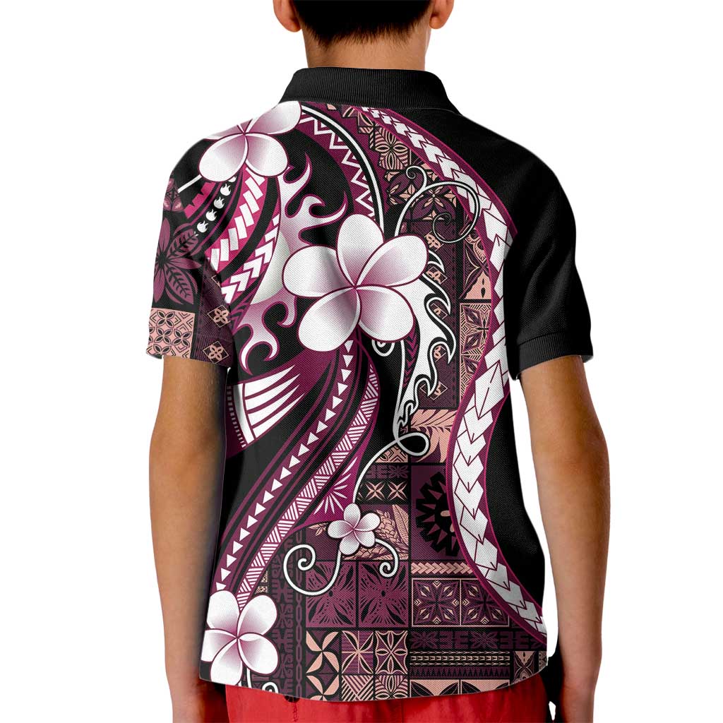 Samoa Siapo Tribal Pattern Kid Polo Shirt Violet Polynesian Plumeria Tapa Motif LT9 - Polynesian Pride