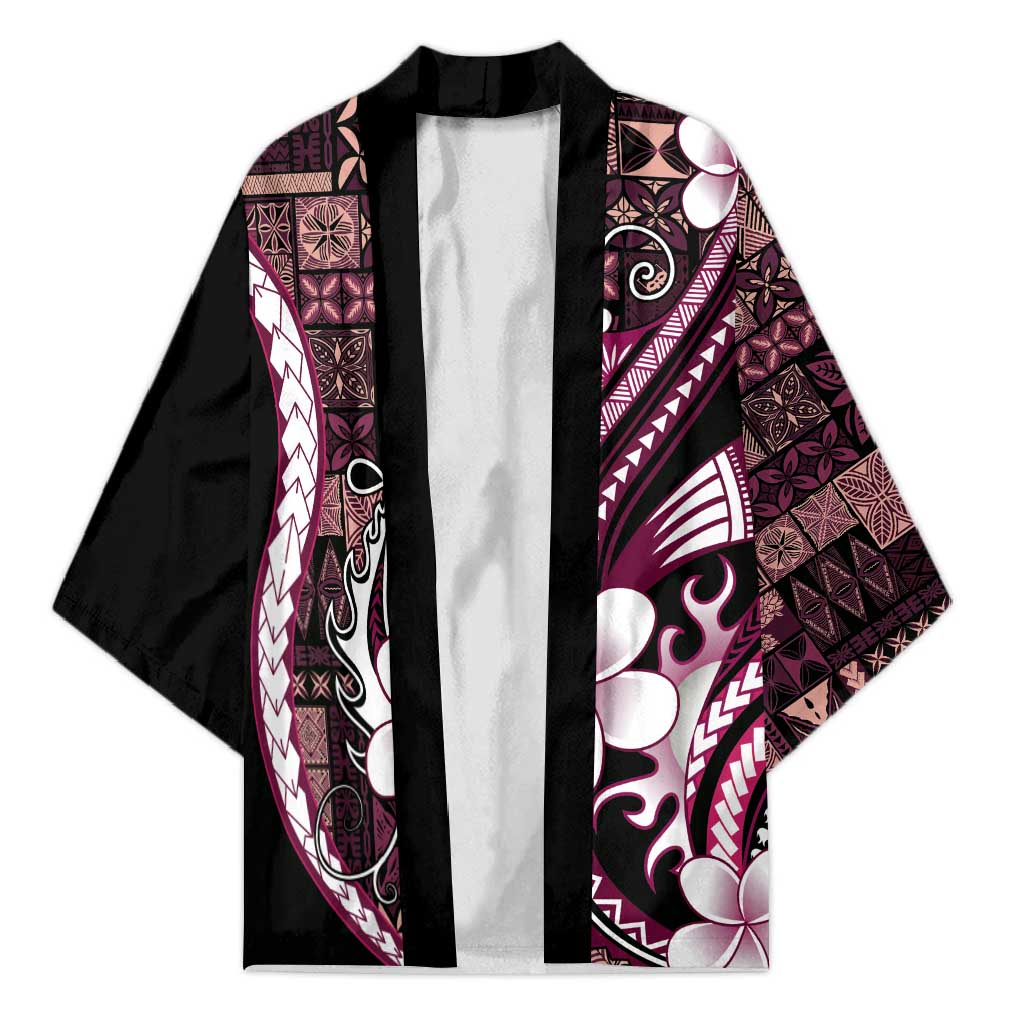 Samoa Siapo Tribal Pattern Kimono Violet Polynesian Plumeria Tapa Motif