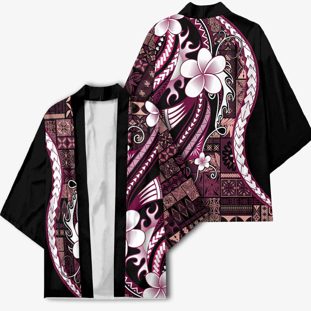 Samoa Siapo Tribal Pattern Kimono Violet Polynesian Plumeria Tapa Motif