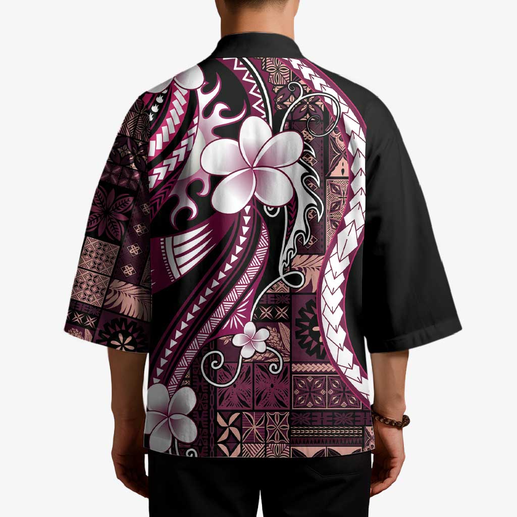 Samoa Siapo Tribal Pattern Kimono Violet Polynesian Plumeria Tapa Motif