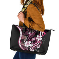 Samoa Siapo Tribal Pattern Leather Tote Bag Violet Polynesian Plumeria Tapa Motif