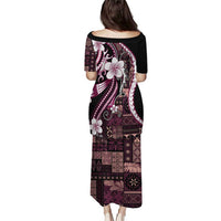 Samoa Siapo Tribal Pattern Puletasi Violet Polynesian Plumeria Tapa Motif