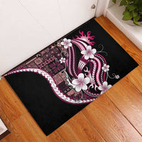 Samoa Siapo Tribal Pattern Rubber Doormat Violet Polynesian Plumeria Tapa Motif