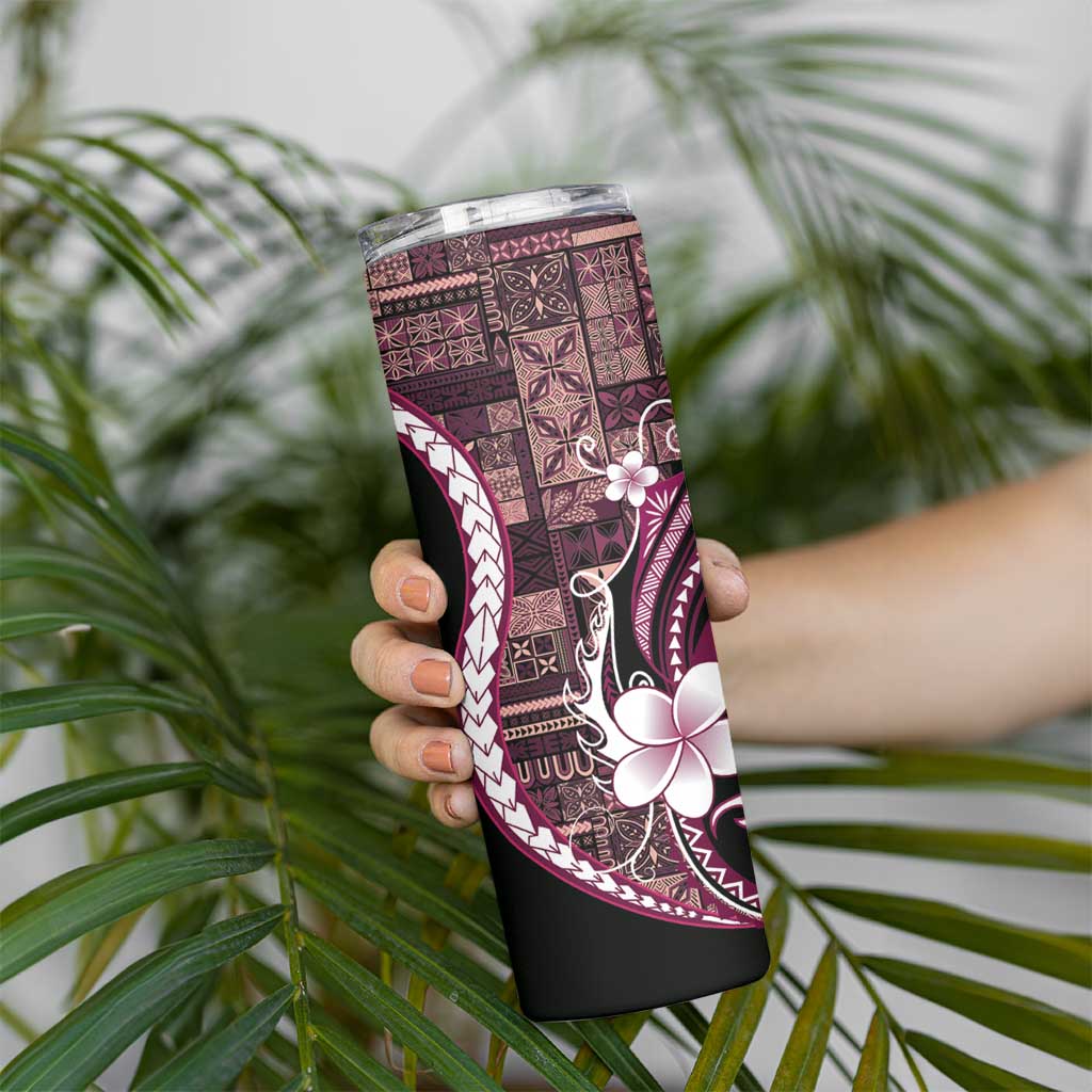 Samoa Siapo Tribal Pattern Skinny Tumbler Violet Polynesian Plumeria Tapa Motif