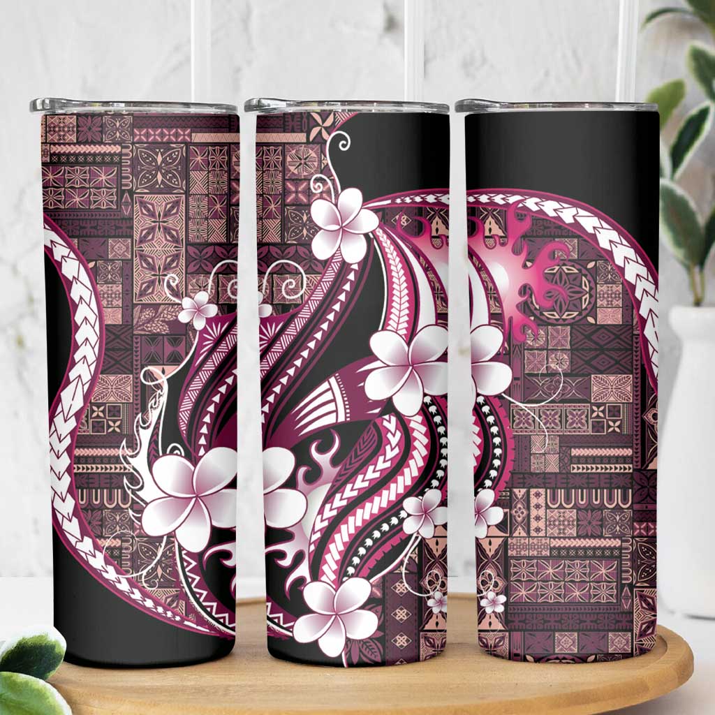 Samoa Siapo Tribal Pattern Skinny Tumbler Violet Polynesian Plumeria Tapa Motif