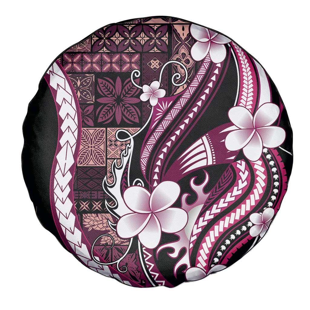 Samoa Siapo Tribal Pattern Spare Tire Cover Violet Polynesian Plumeria Tapa Motif