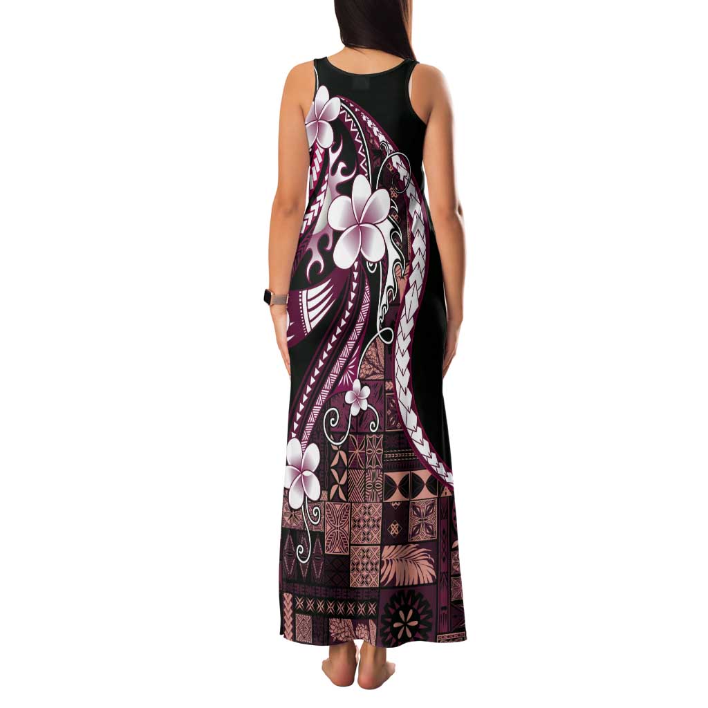 Samoa Siapo Tribal Pattern Tank Maxi Dress Violet Polynesian Plumeria Tapa Motif
